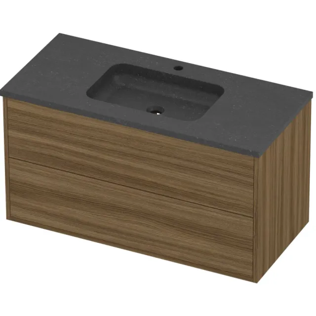 Proline Rollo Badmeubelset Hardsteen Elegant 100x46x54 cm Blue Stone Caramel Walnut Houtlook