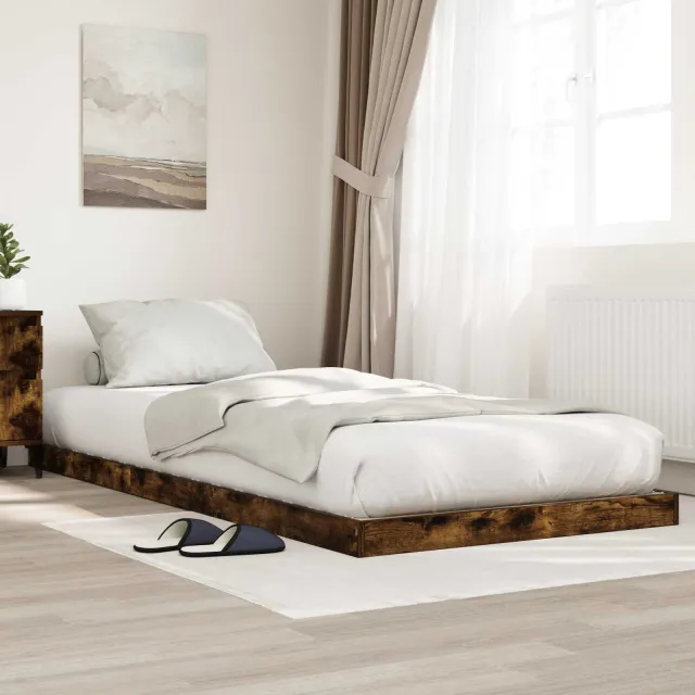 vidaXL Vloer bedframe Gerookt eiken 80 x 200 cm Bewerkt hout Bruin