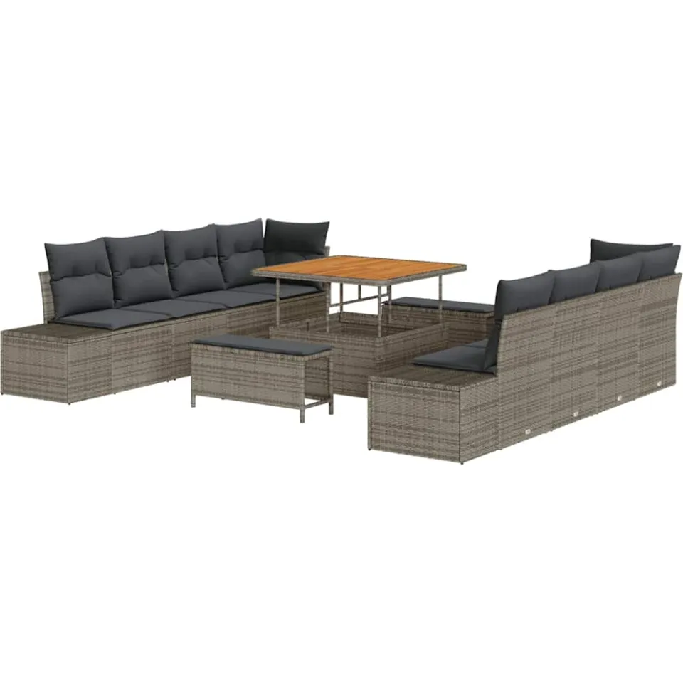 vidaXL Tuinbankenset 11 st Grijs poly rattan