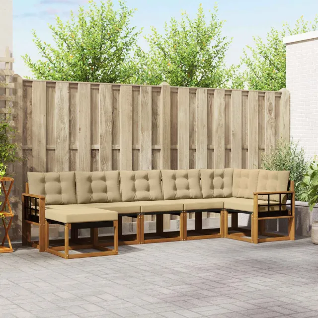 vidaXL Buiten bankenset 7 st 7-zits Natuurlijk en Beige
