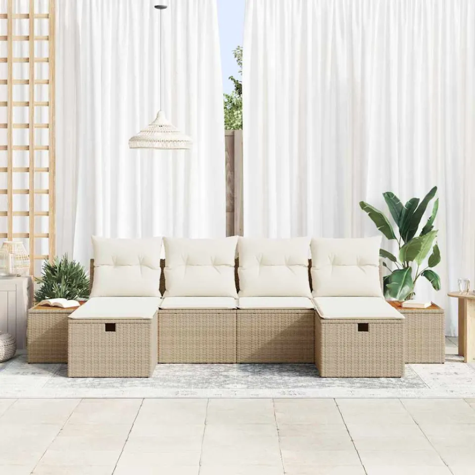 vidaXL Tuin Sofa Set 6 st Beige poly rattan, foto 3