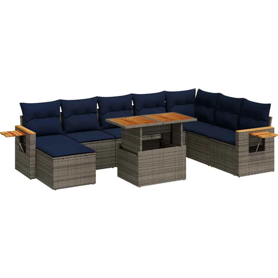 vidaXL 10-delige Loungeset met kussens poly rattan acacia grijs, foto 3