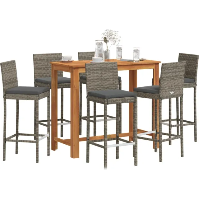 vidaXL 7-delige Tuinbarset massief acaciahout en poly rattan grijs, foto 2