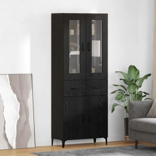 vidaXL Highboard Zwart Eiken 69,5 x 34 x 180 cm Bewerkt hout