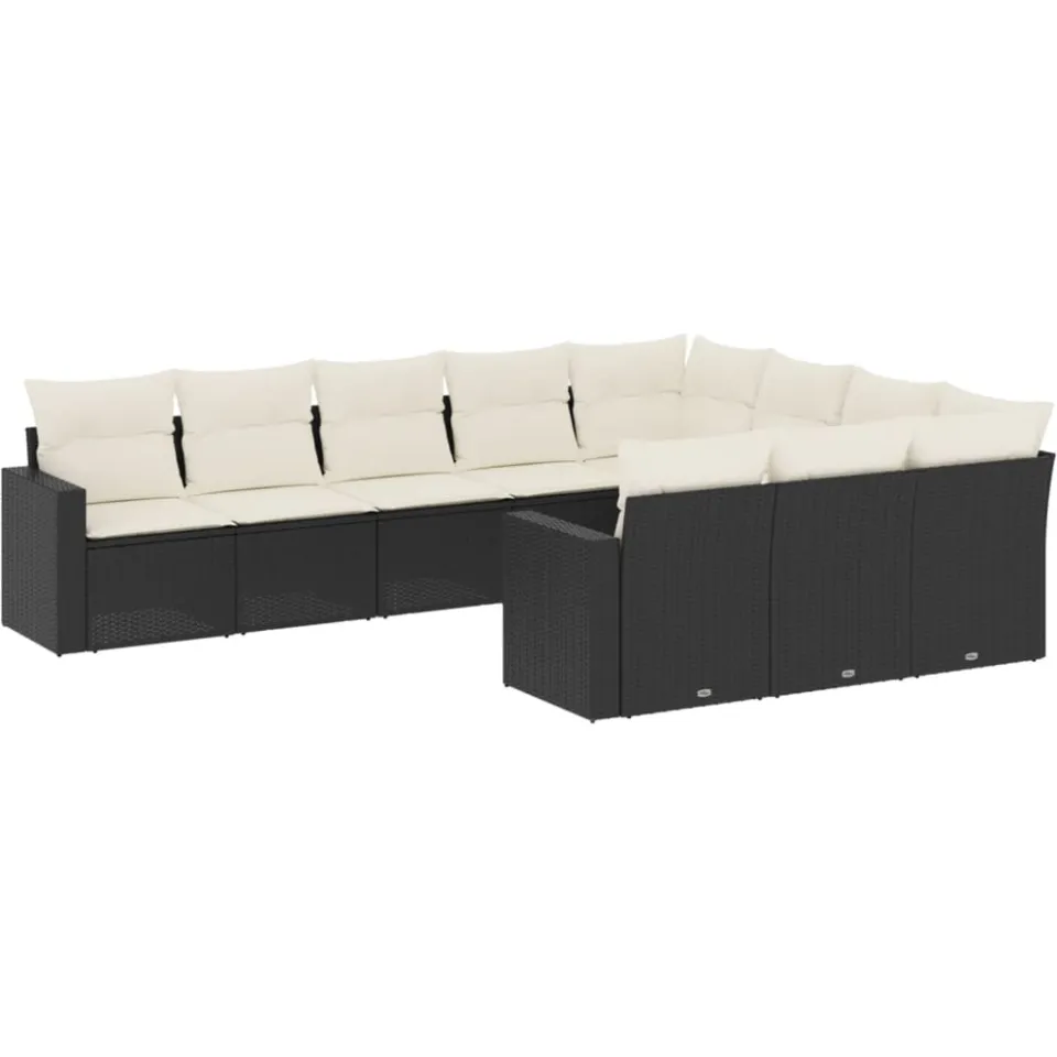vidaXL 10-delige Loungeset met kussens poly rattan zwart, foto 3