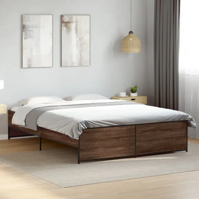 vidaXL Bedframe bewerkt hout metaal bruin eikenkleur 140x200 cm