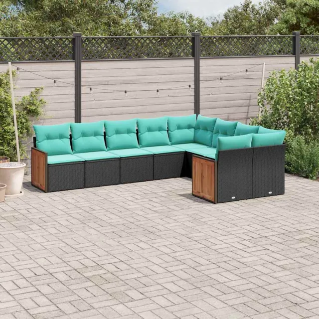vidaXL 9-delige tuinbankset met kussens van zwart polyrotan, foto 2