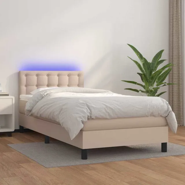vidaXL Boxspring met matras en LED kunstleer cappuccinokleur 90x200 cm Bruin