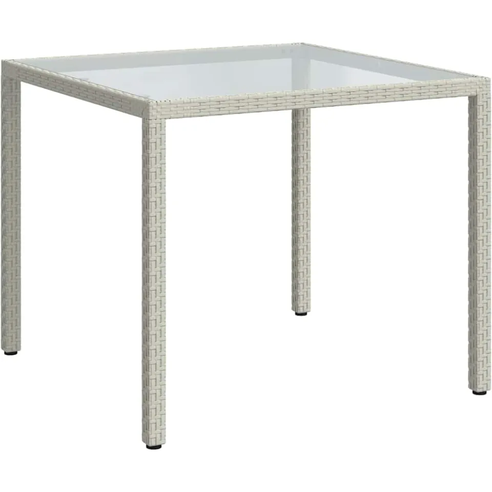 vidaXL Tuintafel 90x90x75 cm gehard glas en poly rattan wit, foto 3