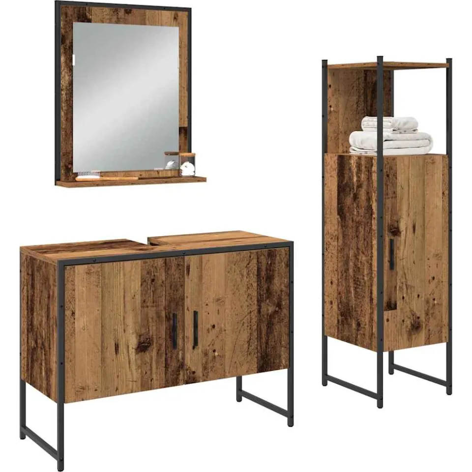 vidaXL Badkamermeubelset 3 st Bruin 33 x 33 x 113.5 cm Bewerkt hout