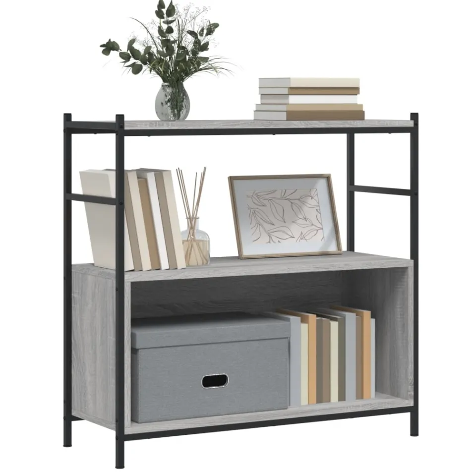 vidaXL Boekenrek 80x30x78,5 cm bewerkt hout en ijzer grijs sonoma