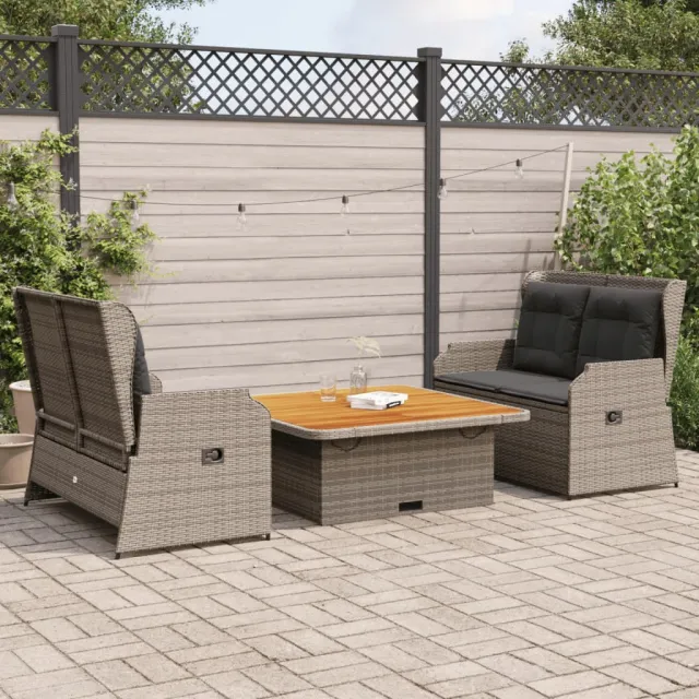 vidaXL 3-delige Loungeset met kussens poly rattan grijs, foto 2