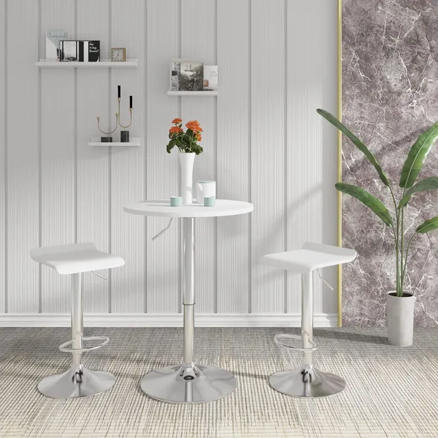 Furnibella Bartafel keukentafel hoogte verstelbare in MDF,tafel ronde Wit