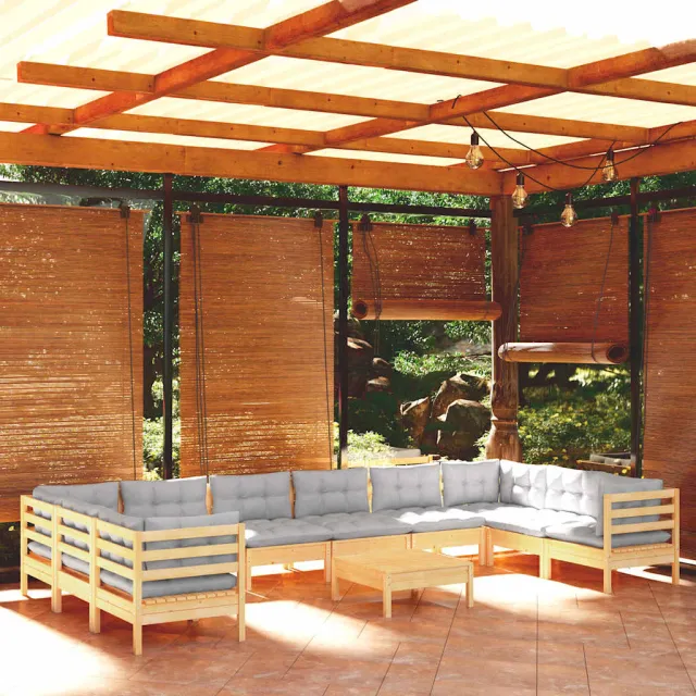 vidaXL 11-delige Loungeset met grijze kussens grenenhout grijs, foto 2