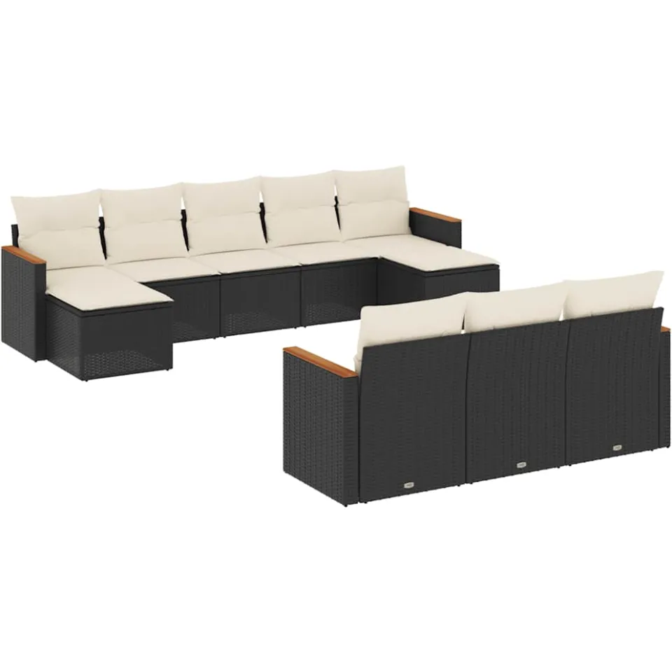 vidaXL 10-delige Loungeset met kussens poly rattan zwart, foto 3