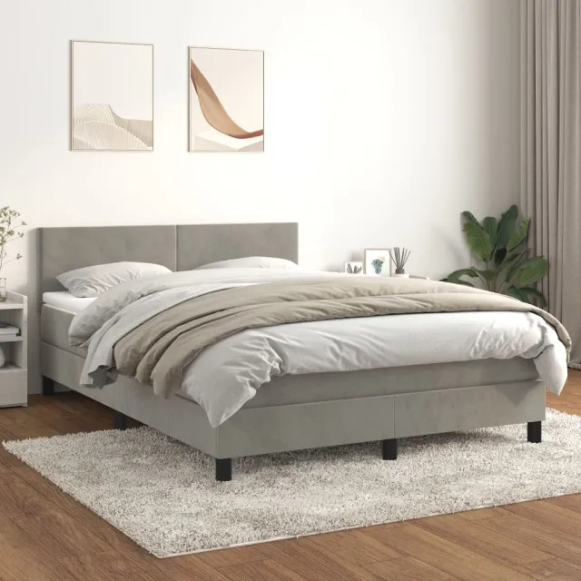 vidaXL Boxspring met matras fluweel lichtgrijs 140x200 cm grijs