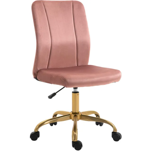Lunpog Bureaustoel, modern design, 360 graden draaibaar, ergonomisch, gebogen rugleuning, in hoogte verstelbaar, velours bekleding, 56 x 60 x 102 cm, roze en goud Roze / Goud