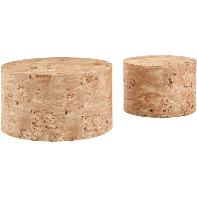 MUVANO Set van 2 ronde salontafels - Bijzettafels met opbergruimte - MDF houtlook - Afneembaar deksel kleine tafel - Ø 62,8 en 44 cm - Woonkamer houtkleur