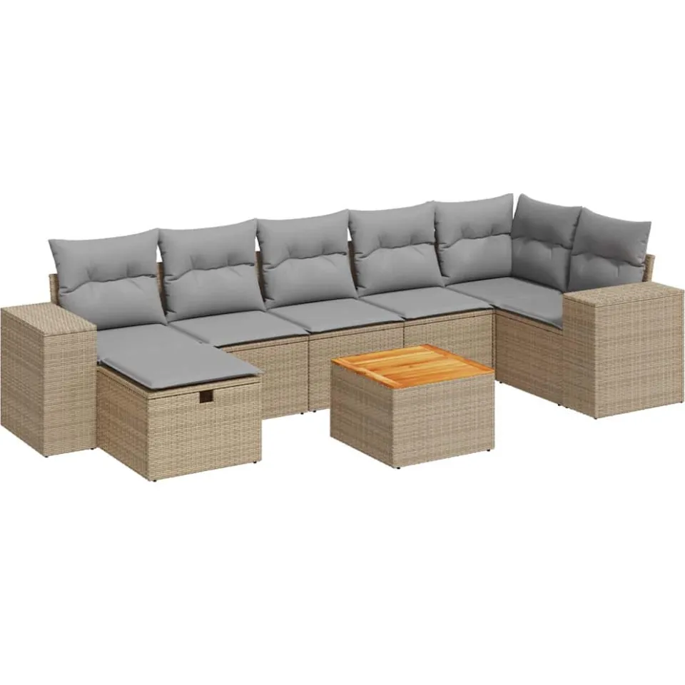 vidaXL 8-delige Loungeset met kussens poly rattan beige, foto 3