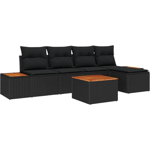 vidaXL Tuinbankenset 6 st Zwart Poly riet