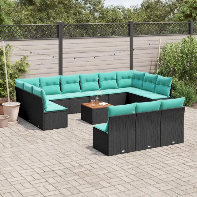 vidaXL 14-delige Loungeset met kussens poly rattan zwart