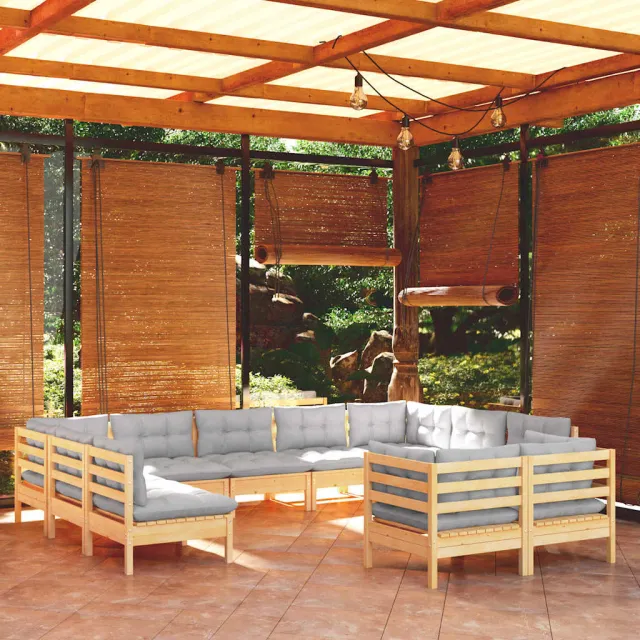 vidaXL 11-delige Loungeset met grijze kussens massief grenenhout grijs, foto 2