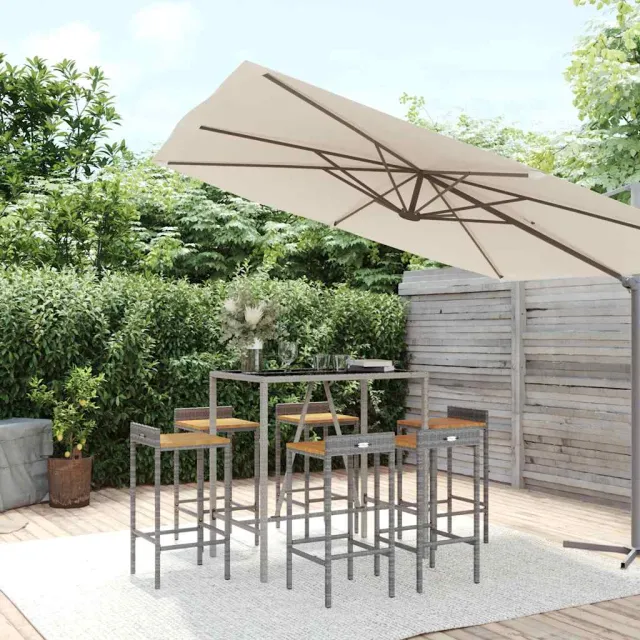 vidaXL 7-delige Tuinbarset poly rattan en massief acaciahout grijs, foto 2