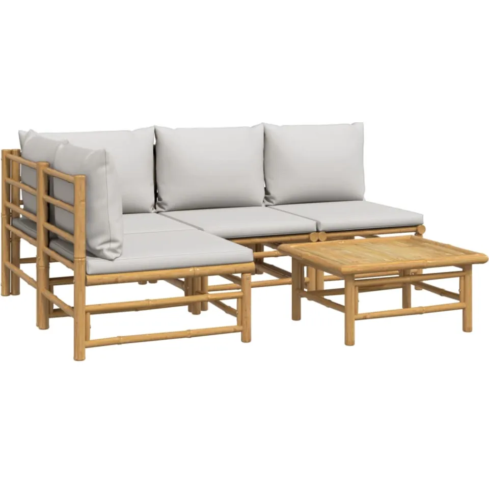 vidaXL 5-delige Loungeset met kussens bamboe lichtgrijs Bruin