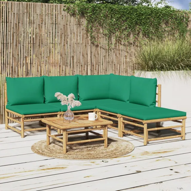 vidaXL 6-delige Loungeset met kussens bamboe groen, foto 2