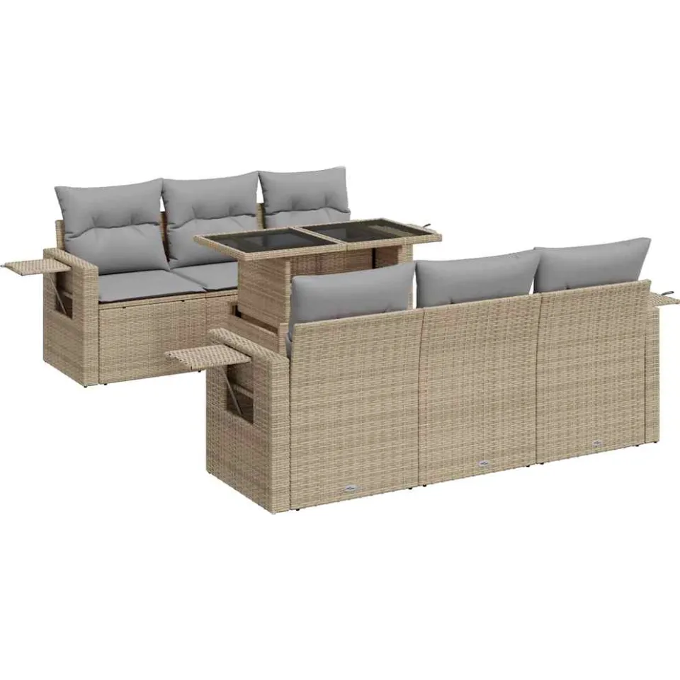 vidaXL 7-delige Loungeset met kussens poly rattan beige, foto 3