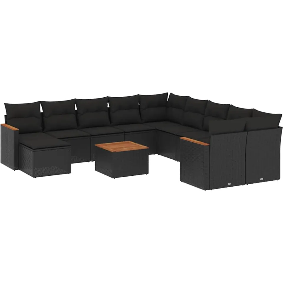 vidaXL 12-delige Loungeset met kussens poly rattan zwart, foto 3