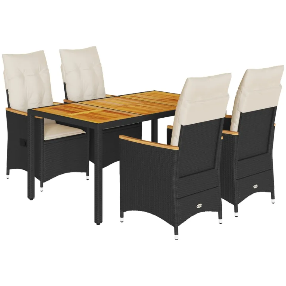 vidaXL 5-delige Tuinset met kussens poly rattan zwart, foto 3