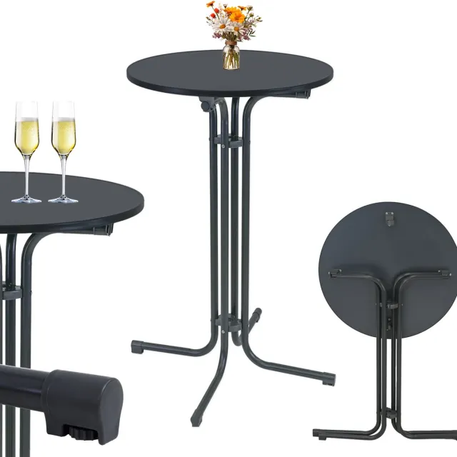 TRUTZHOLM Statafel - Opvouwbaar - Feesttafel en bistrotafel - Diameter 70 cm - 110 cm hoog - Gepoedercoat staal - MDF tafelblad - Antraciet