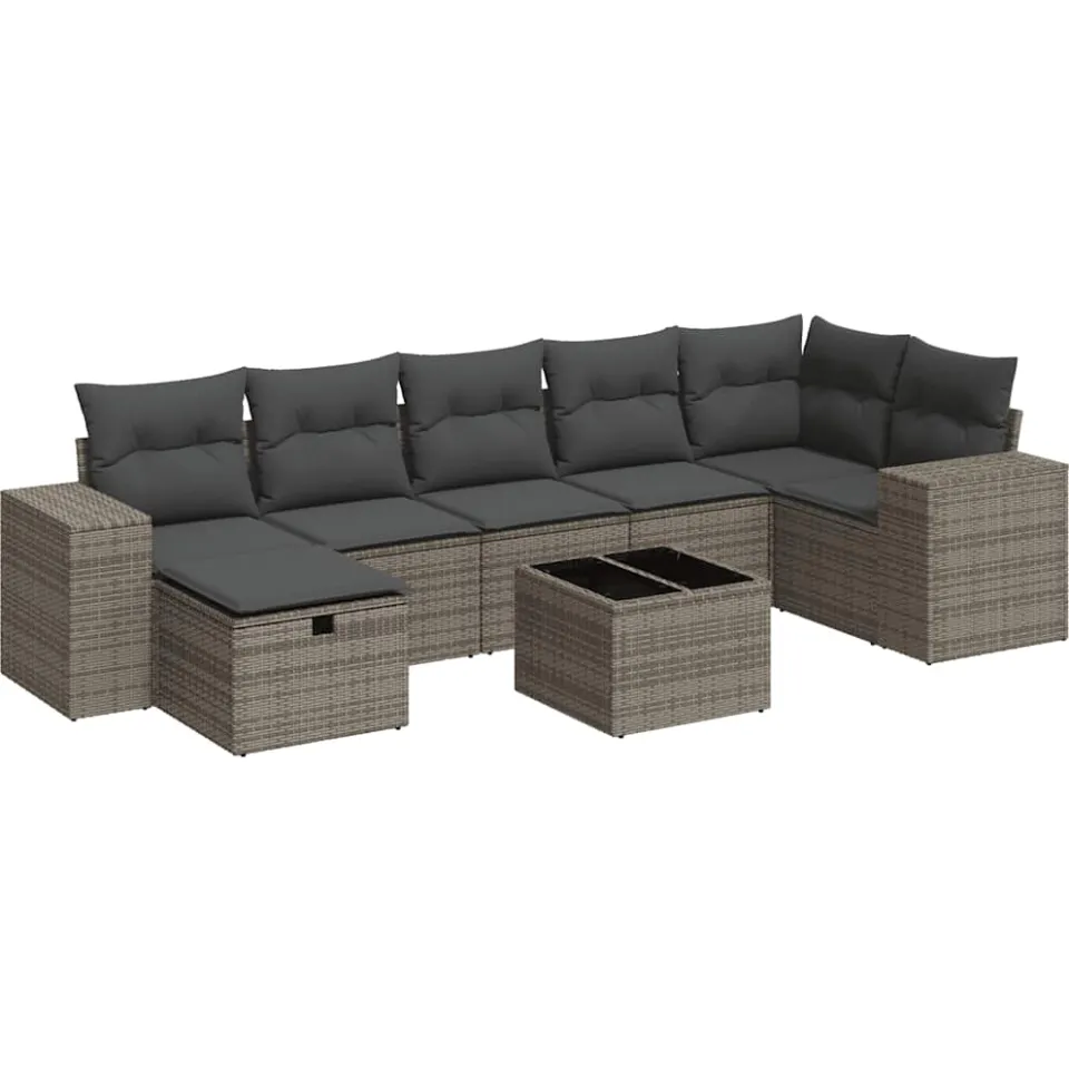 vidaXL 8-delige Loungeset met kussens poly rattan grijs, foto 3