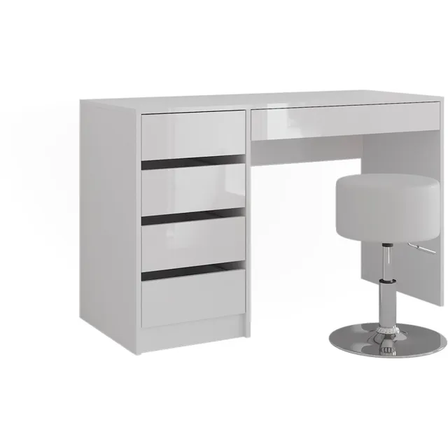 Vicco Kaptafel Sherry, Wit/Wit Hoogglans, 119.8 cm zonder spiegel, met kruk
