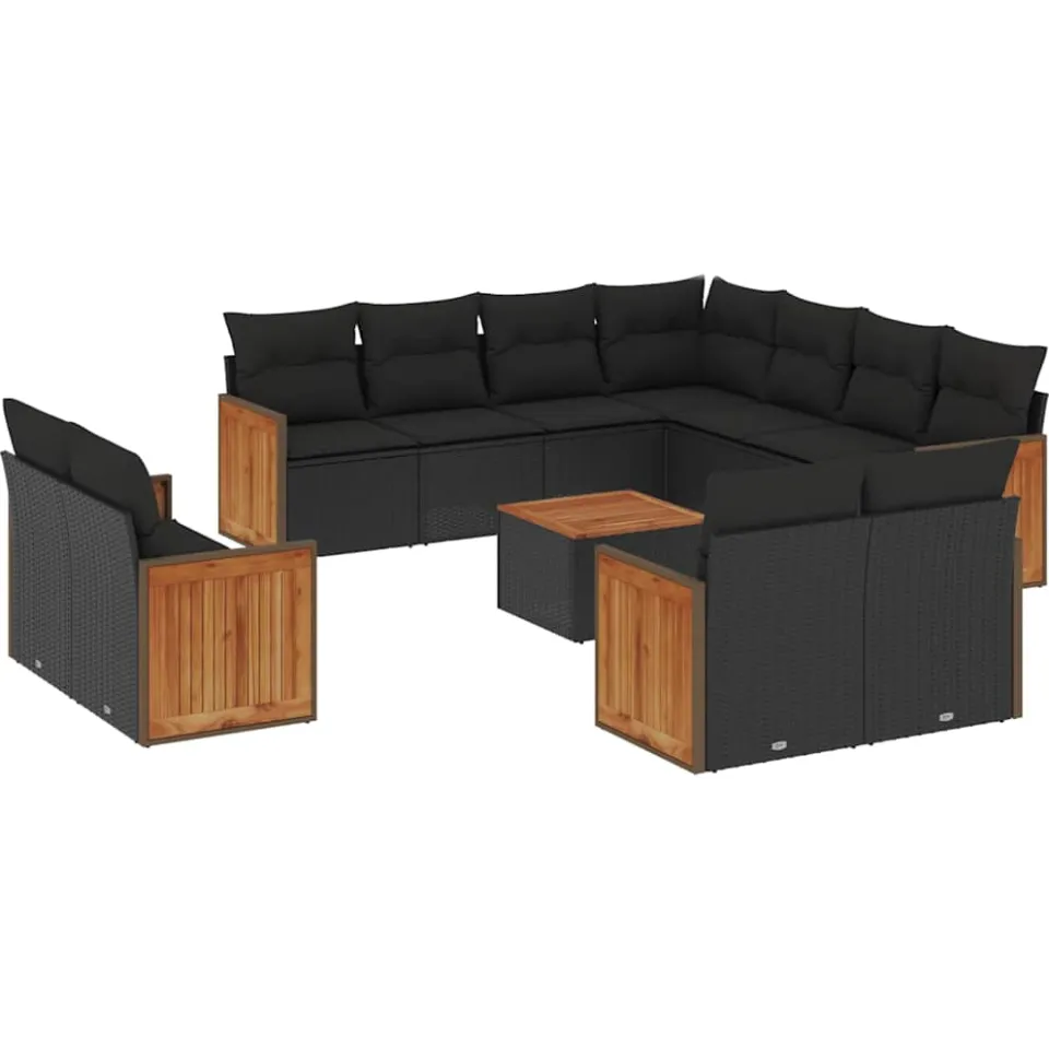 vidaXL 12-delige Loungeset met kussens poly rattan zwart, foto 3