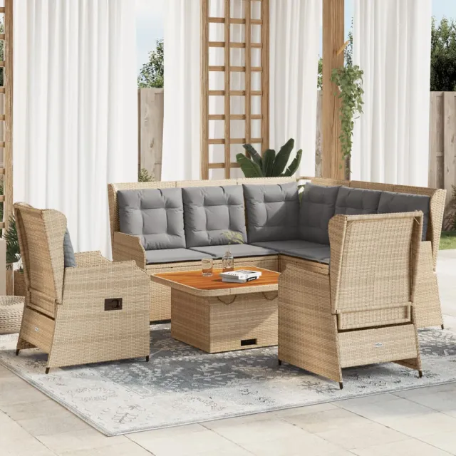 vidaXL 5-delige Loungeset met kussens poly rattan beige, foto 2
