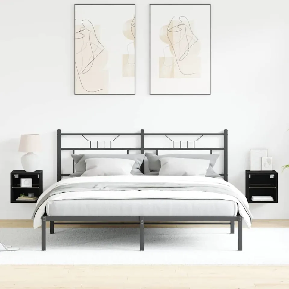 vidaXL LED Wand Bedside Kast 2 st Zwart 30 x 28,5 x 30 cm Bewerkt hout, foto 4