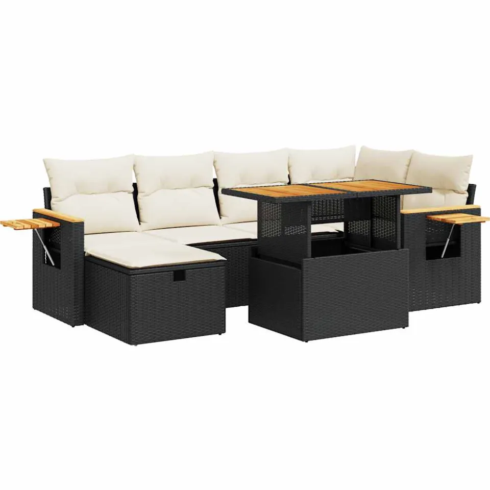 vidaXL 8-delige Loungeset met kussens poly rattan zwart, foto 3