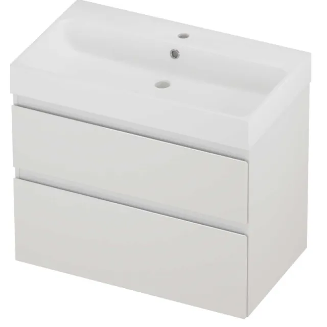 Proline Podium Badmeubelset Polystone Loft 1 Kraangat Asymmetrisch 80x46x70 cm Mat White Glans Wit