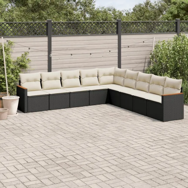 vidaXL 9-delige Loungeset met kussens poly rattan zwart, foto 2