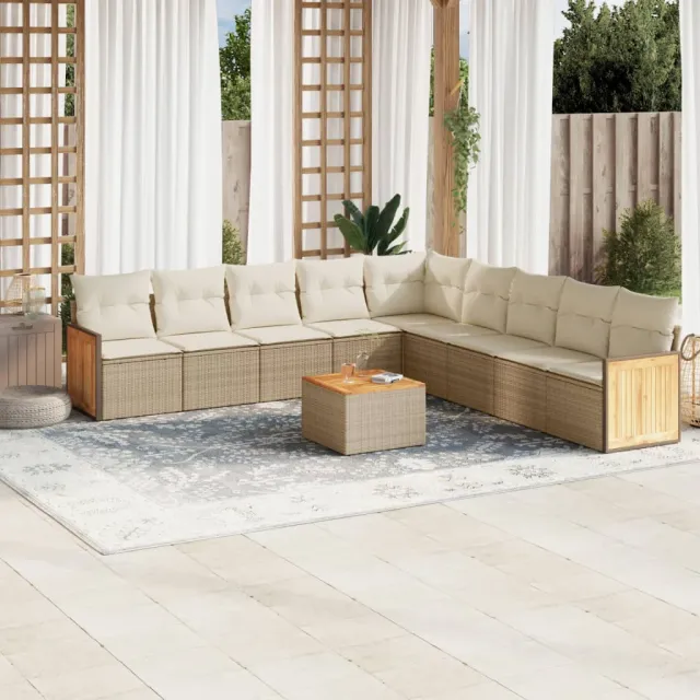 vidaXL 10-delige Loungeset met kussens poly rattan beige, foto 2