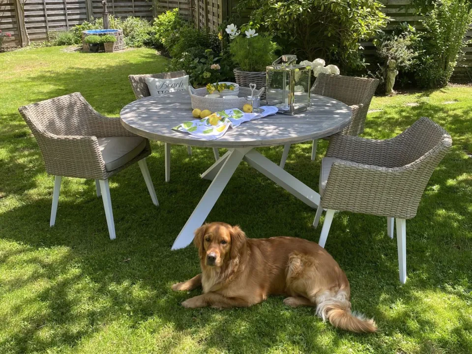 ROUGH Furniture ROUGH-Y dining tuintafel ø 150cm (h:75cm) bruin, foto 2