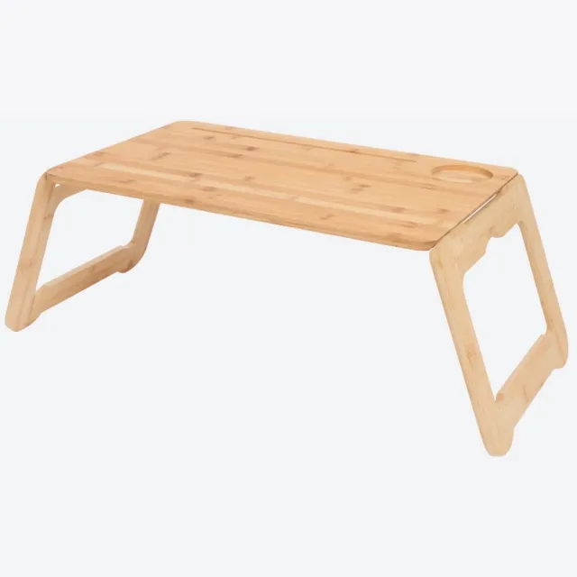 Lebenelux Laptop Tafel gemaakt van Bamboe- opvouwbaar- bekerhouder - Milieu vriendelijk- Bed- Bad - bijzet tafel licht bruin