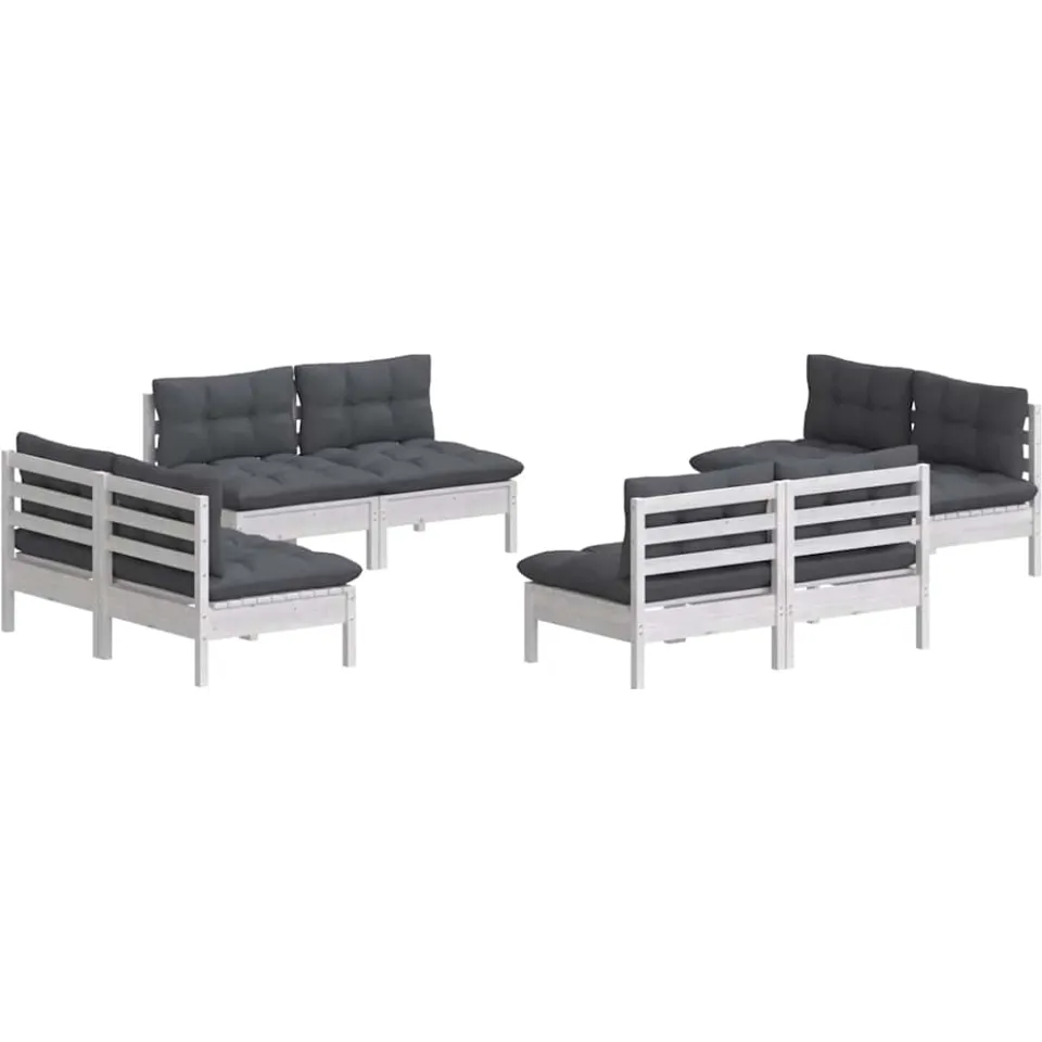 vidaXL 8-delige Loungeset met antracietkleurige kussens grenenhout Wit