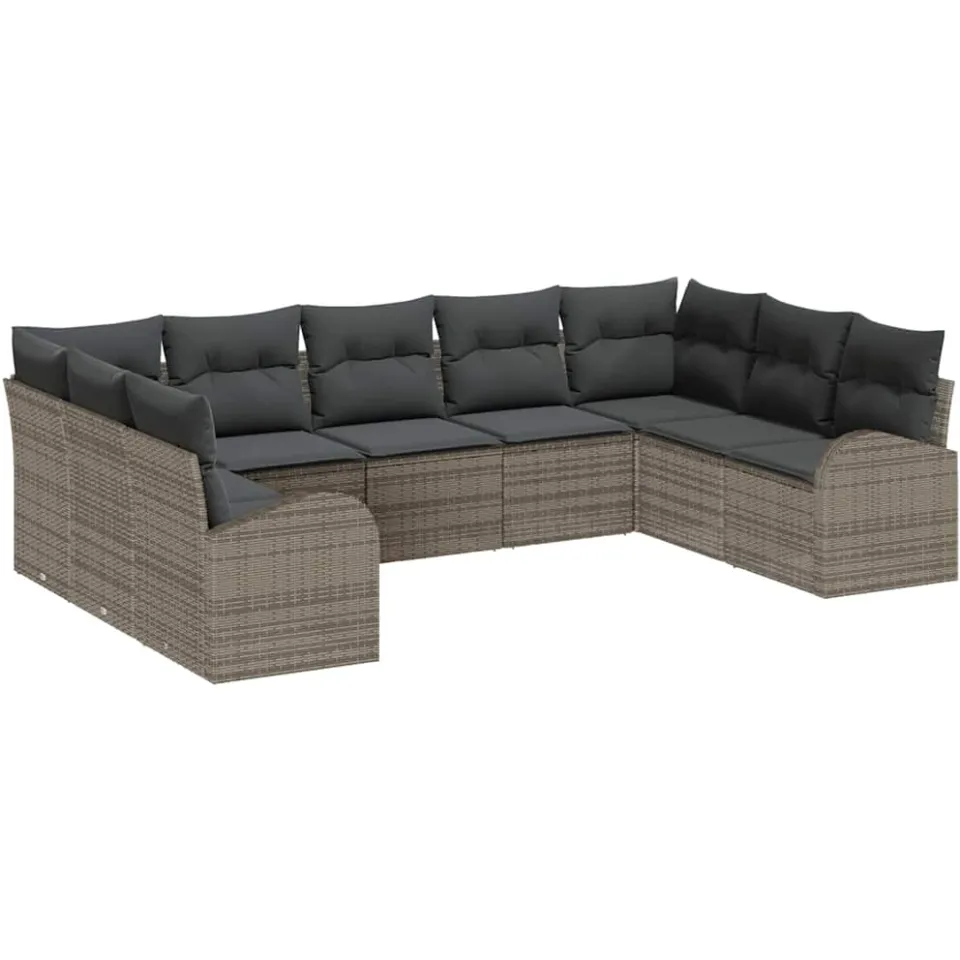 vidaXL Bankstel 9 st 9-zits Grijs poly rattan