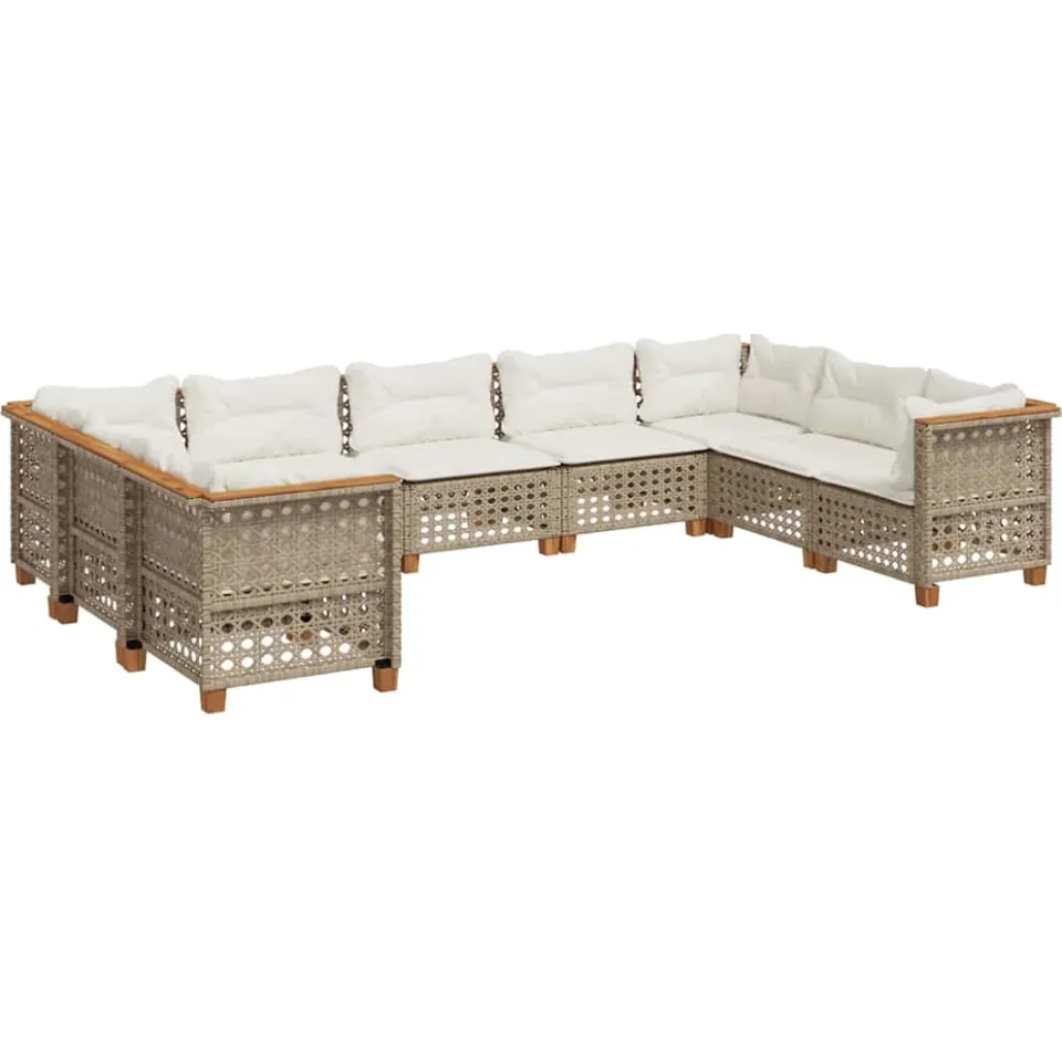vidaXL 9-delige Loungeset met kussens poly rattan beige, foto 3