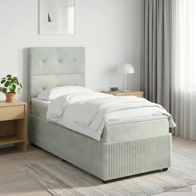 vidaXL Boxspringbed met matras Lichtgrijs 90 x 200 cm Fluweel