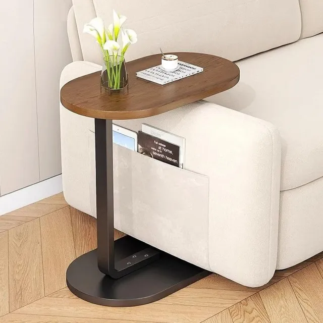 OKWISH Bijzettafel – C-vorm –Moderne Sofatafel / Bedtafel - Schuift Onder Bank of Bed – Voor Woonkamer en Slaapkamer – 45 x 28 x 60 cm – Hout – Walnootkleur