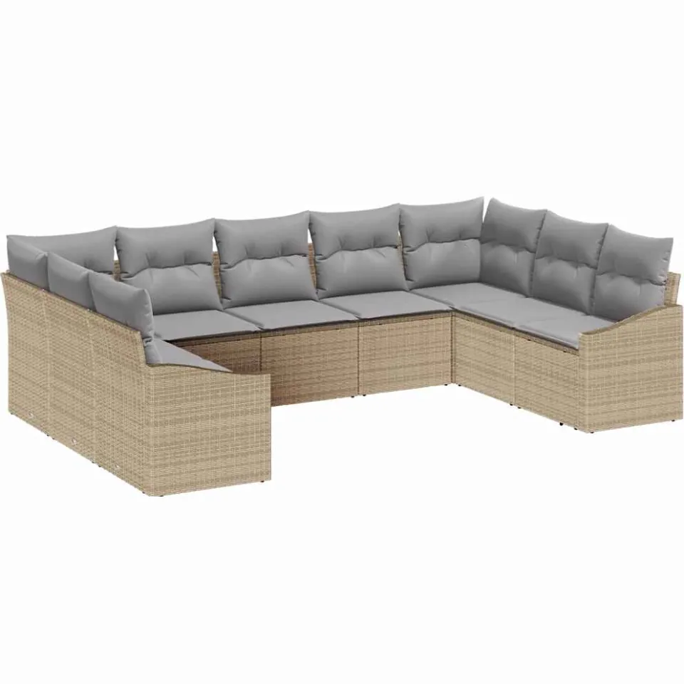 vidaXL Bankstel 9 st Beige poly rattan